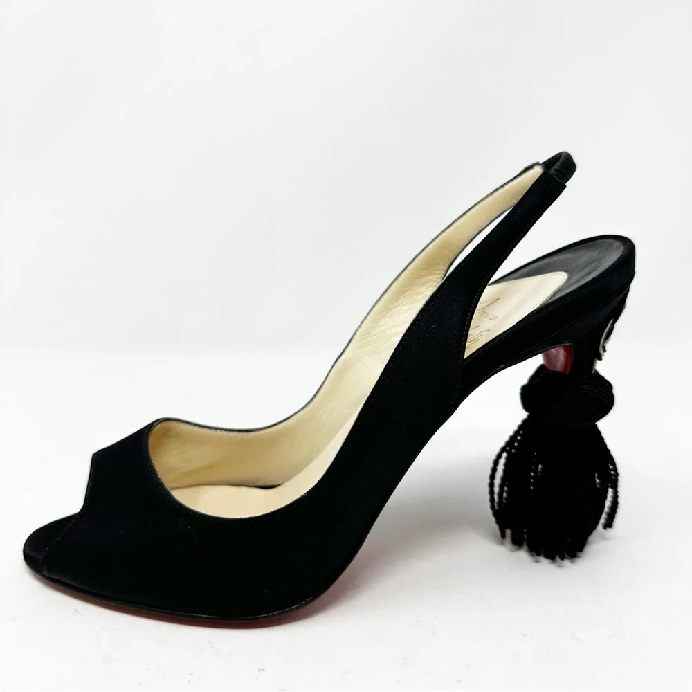 Christian Louboutin Yoyo Satin Tassel Slingback Pumps Size 37 - Picture 8 of 10